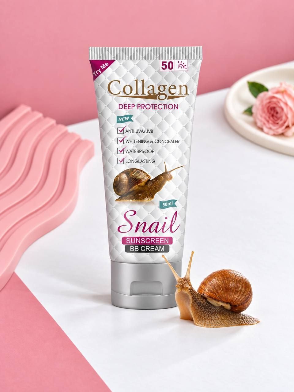 ضد آفتاب کلاژن رنگی SPF50حاوی عصاره حلزون